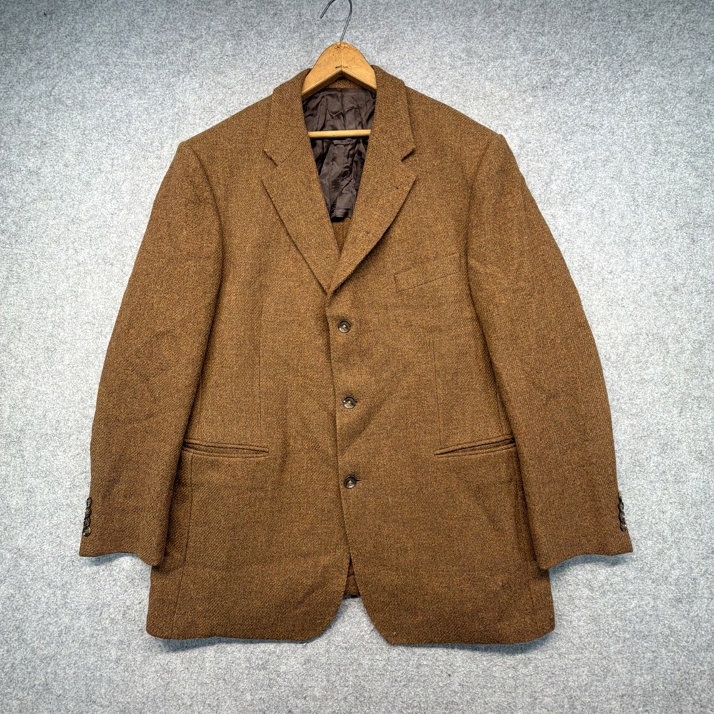 Harris Tweed Jacket Mens 42 Brown 3 Button Wool Sport Coat Blazer